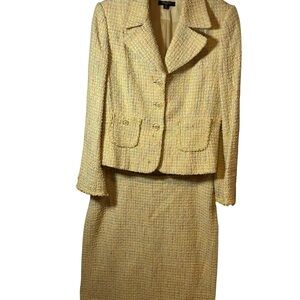 Tahari Lemon Yellow Tweed Blazer and Skirt Set